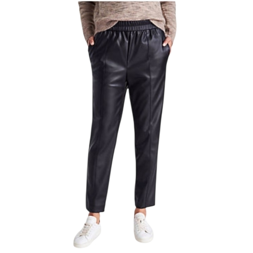 Ann Taylor Faux Leather Pants Womens Size Medium Black Pull On Elastic Waistband